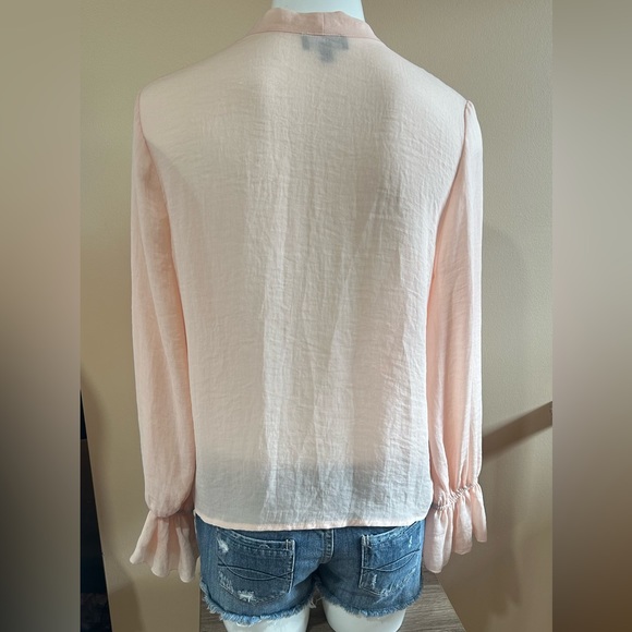 LUCY PARIS RUFFLED LONG SLEEVES CHIFFON NECK TIE IN LIGHT PEACH COLOUR SIZE S - Picture 7 of 8